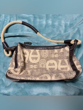 Etienne Aigner Beige & Brown Jacquard Shoulder Bag with Rope Strap